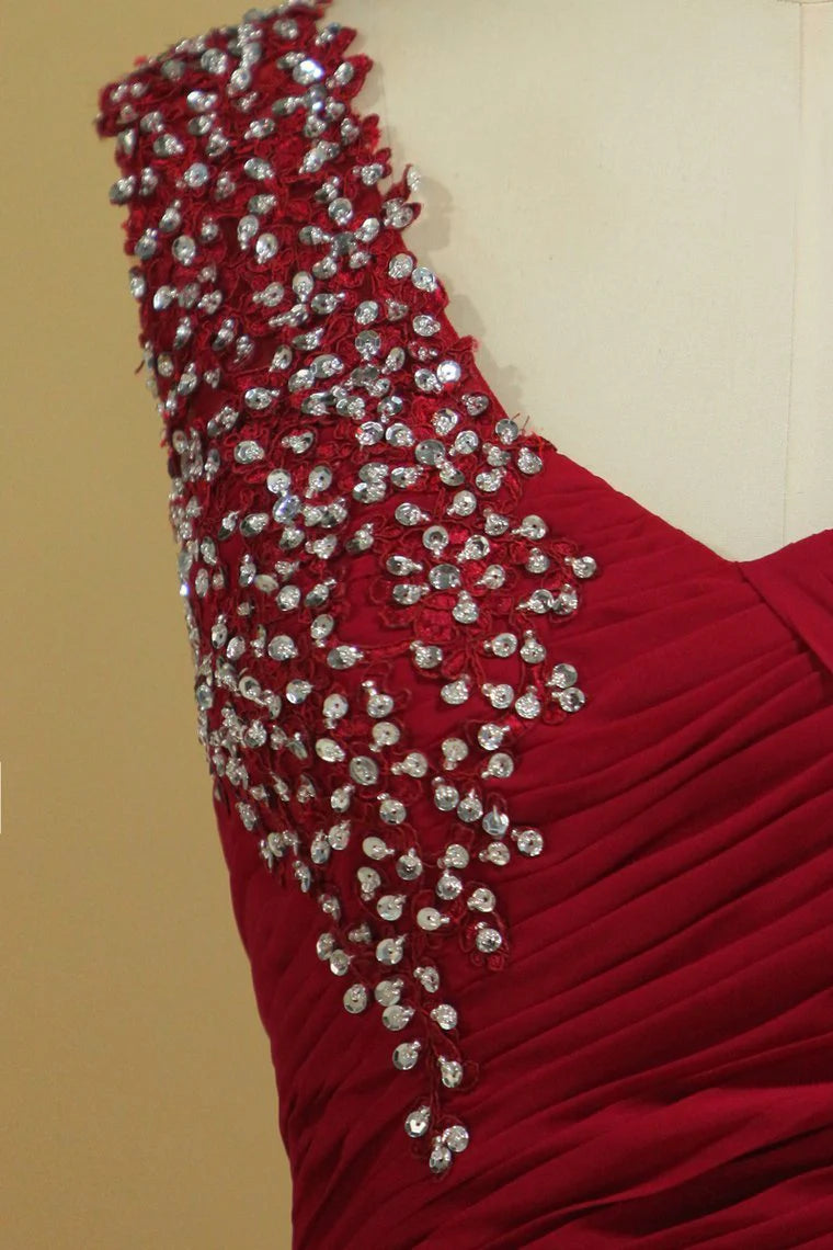 Burgundy/Maroon High Quality Party Dresses Mermaid Sweetheart One Shoulder Chiffon Ruffled